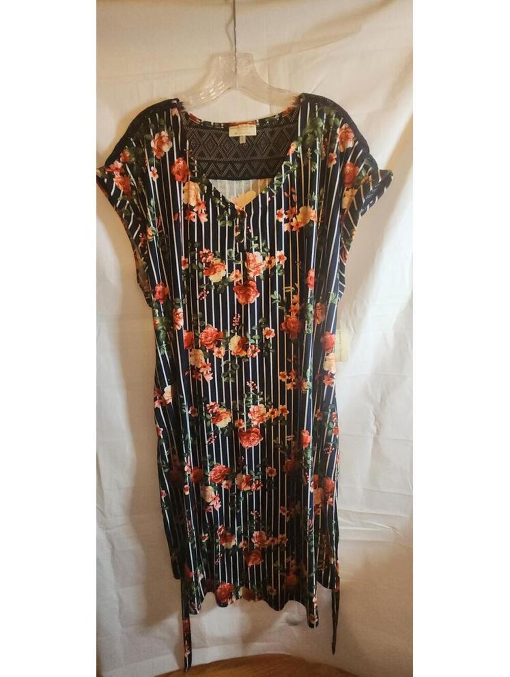Bobbie Brooks Plus Size Floral Striped Dress 3X